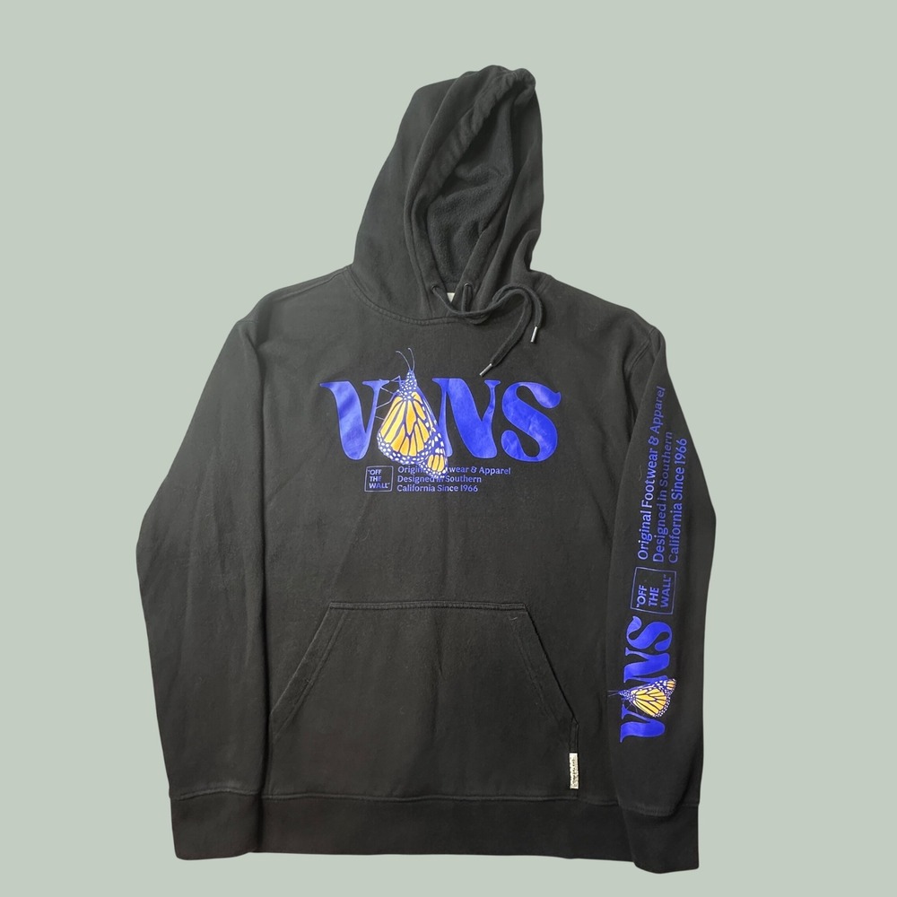 Vans Hoodie Mens M VN0A5HM8BLK Black Butterfly Graphic Sleeve Print EXCELLENT